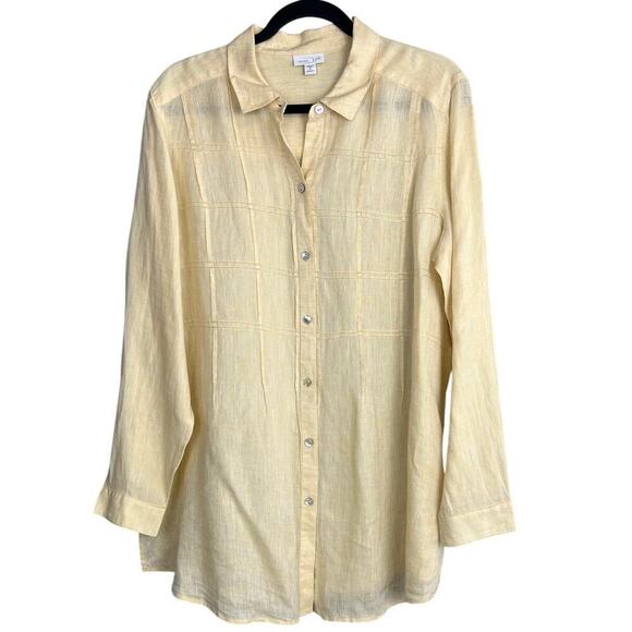 J. Jill  Butter Yellow 100% Linen Button Down Size 1X - Picture 1 of 10